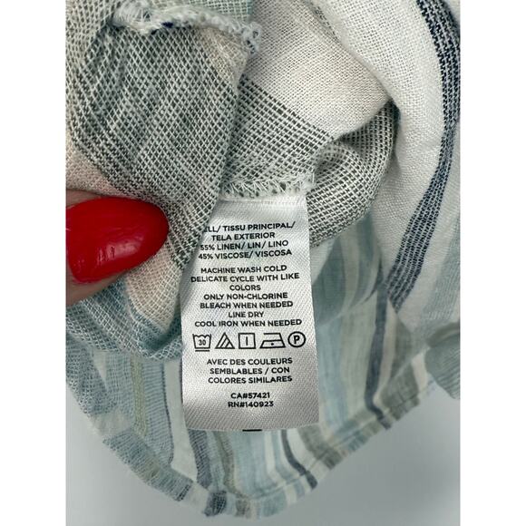 NEW Loft Outlet Blouse Women S Light Blue Striped Linen Blend Coastal Neutral - Picture 6 of 8